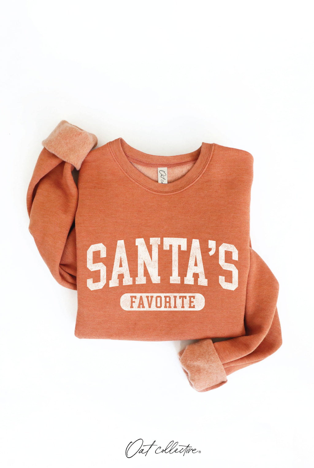 OAT COLLECTIVE - SANTA'S FAVORITE Graphic Sweatshirt: CRANBERRY HEATHER / L