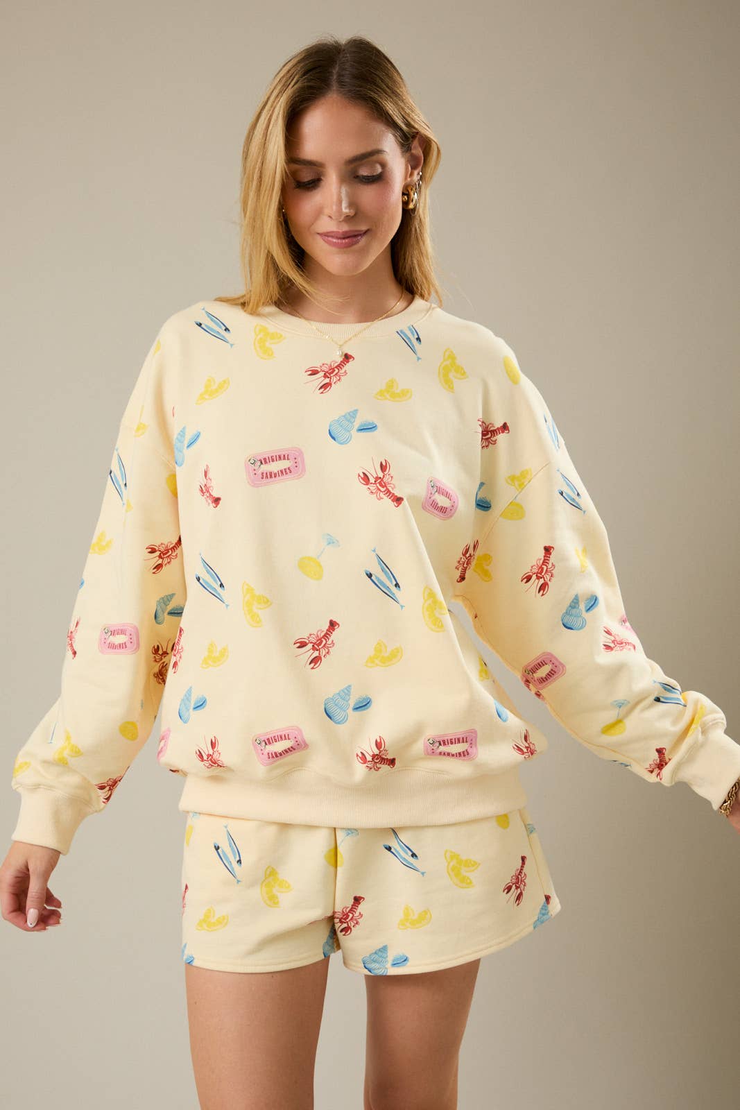 Sunday Edition - ROUND NECK LONG SLEEVE SEA PRINT SWEATSHIRT: BUTTER-MULTI