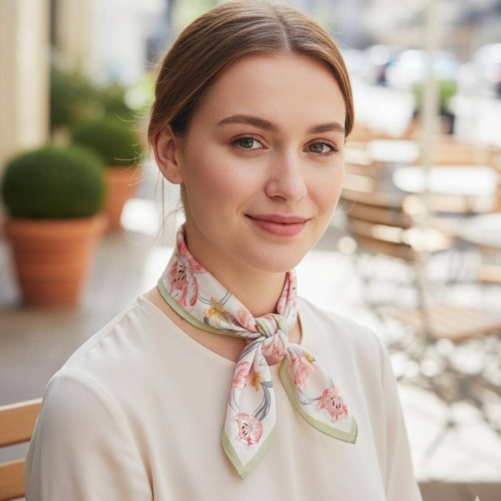 anbfashion - Spring Tulip Floral Silky Bandana Square Neck Scarf 4: YE
