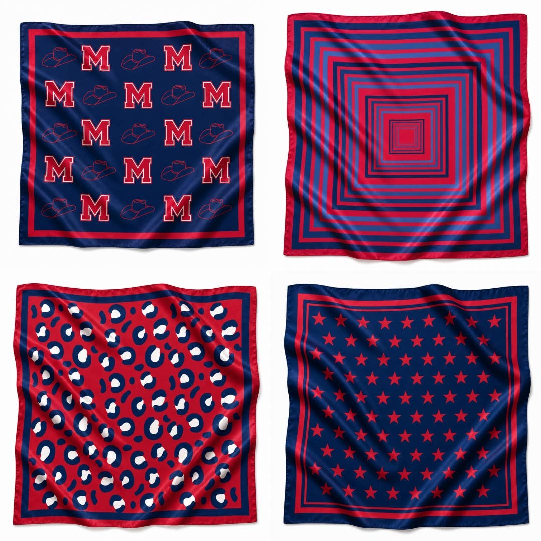 Red & Navy Gameday Bandana Scarf OLE MISS MASCOT