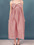 English Factory Striped Midi Dress Brown and Pink