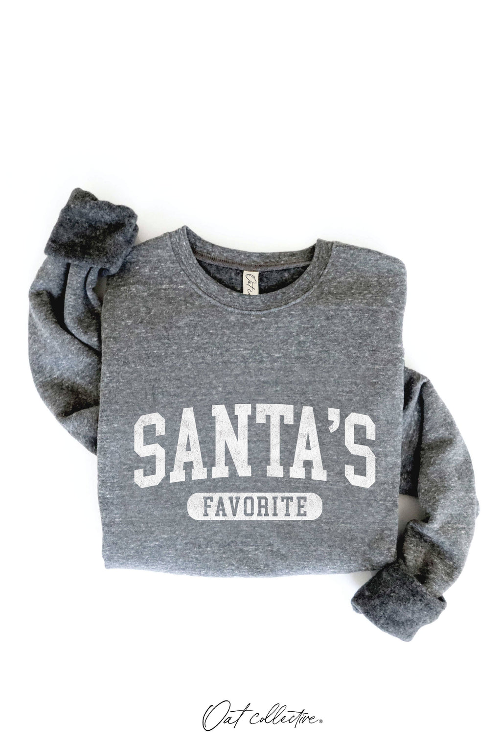 OAT COLLECTIVE - SANTA'S FAVORITE Graphic Sweatshirt: CRANBERRY HEATHER / XL