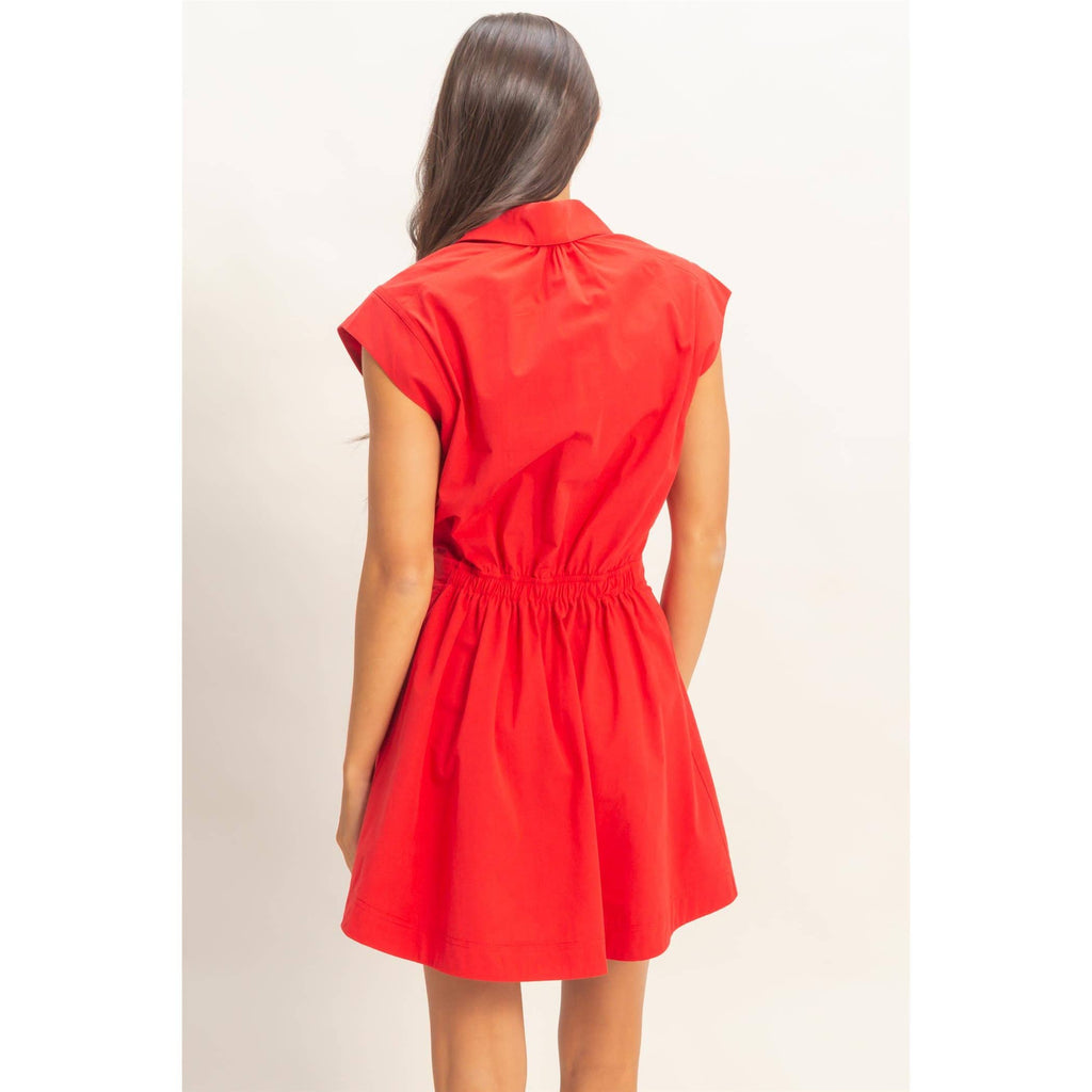 Sleeveless Collared Mini Dress: RED