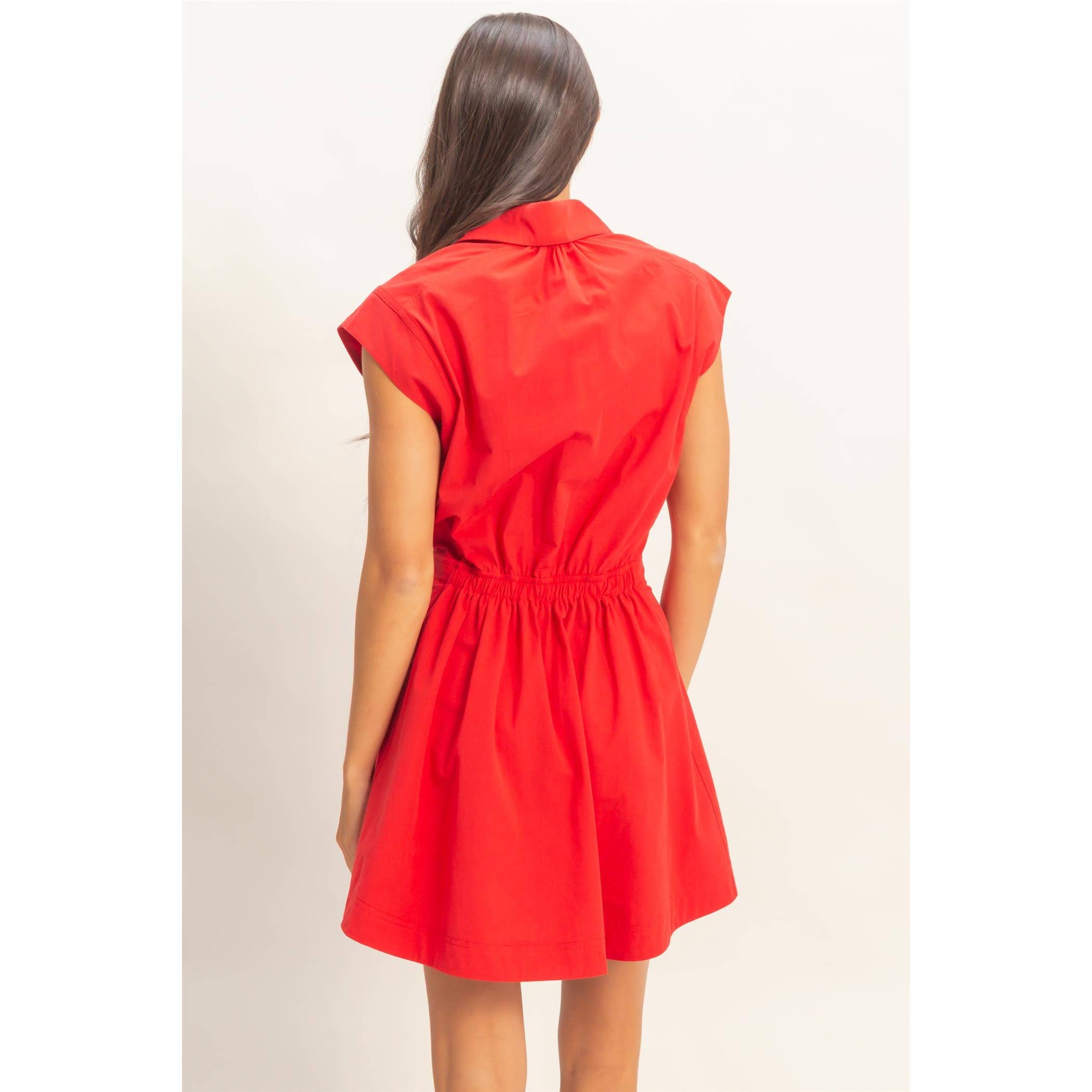 Sleeveless Collared Mini Dress: RED