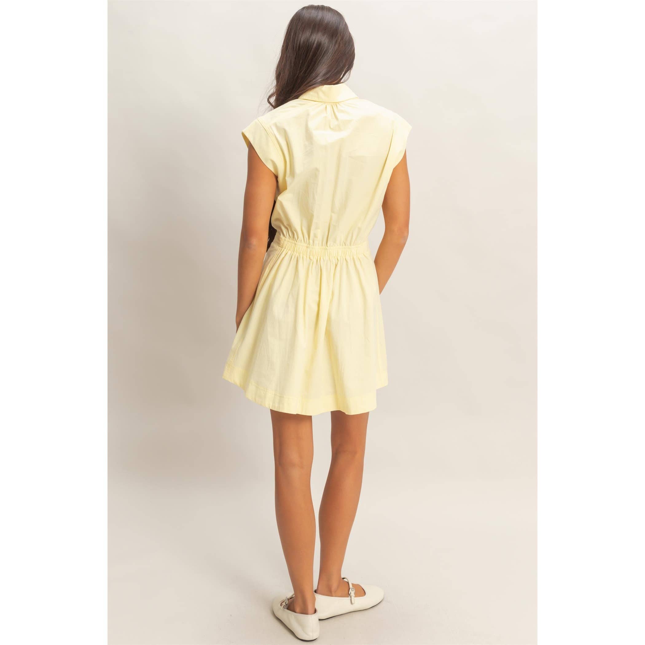 Sleeveless Collared Mini Dress: PALE YELLOW