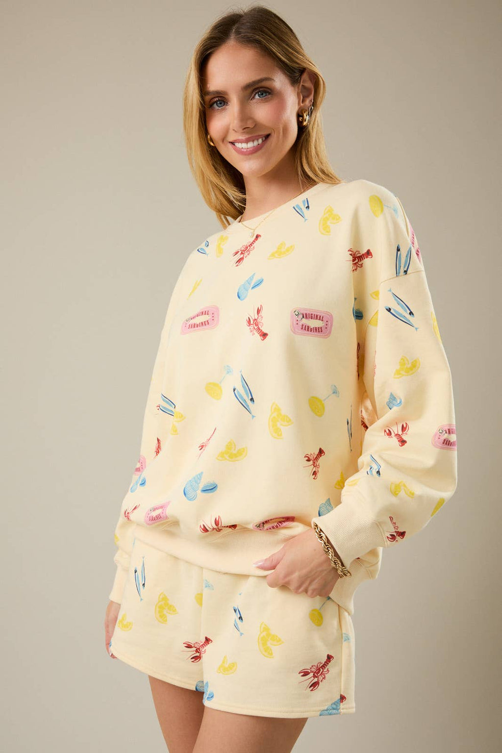 Sunday Edition - ROUND NECK LONG SLEEVE SEA PRINT SWEATSHIRT: BUTTER-MULTI