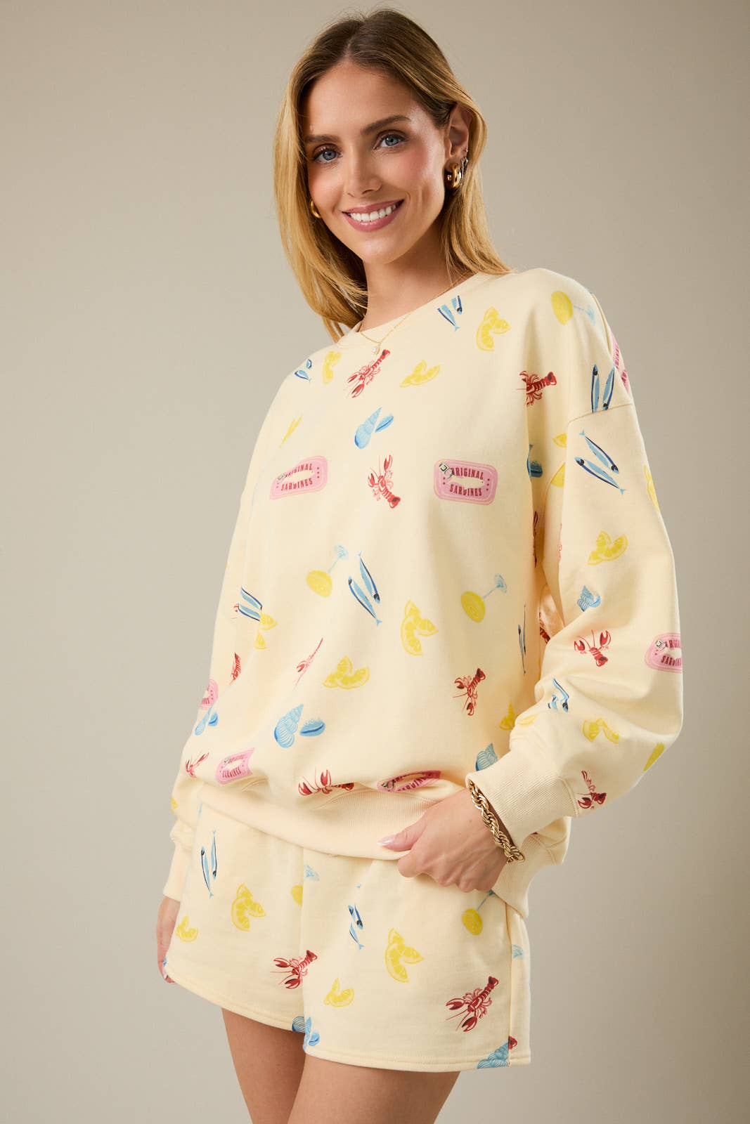 Sunday Edition - ROUND NECK LONG SLEEVE SEA PRINT SWEATSHIRT: BUTTER-MULTI
