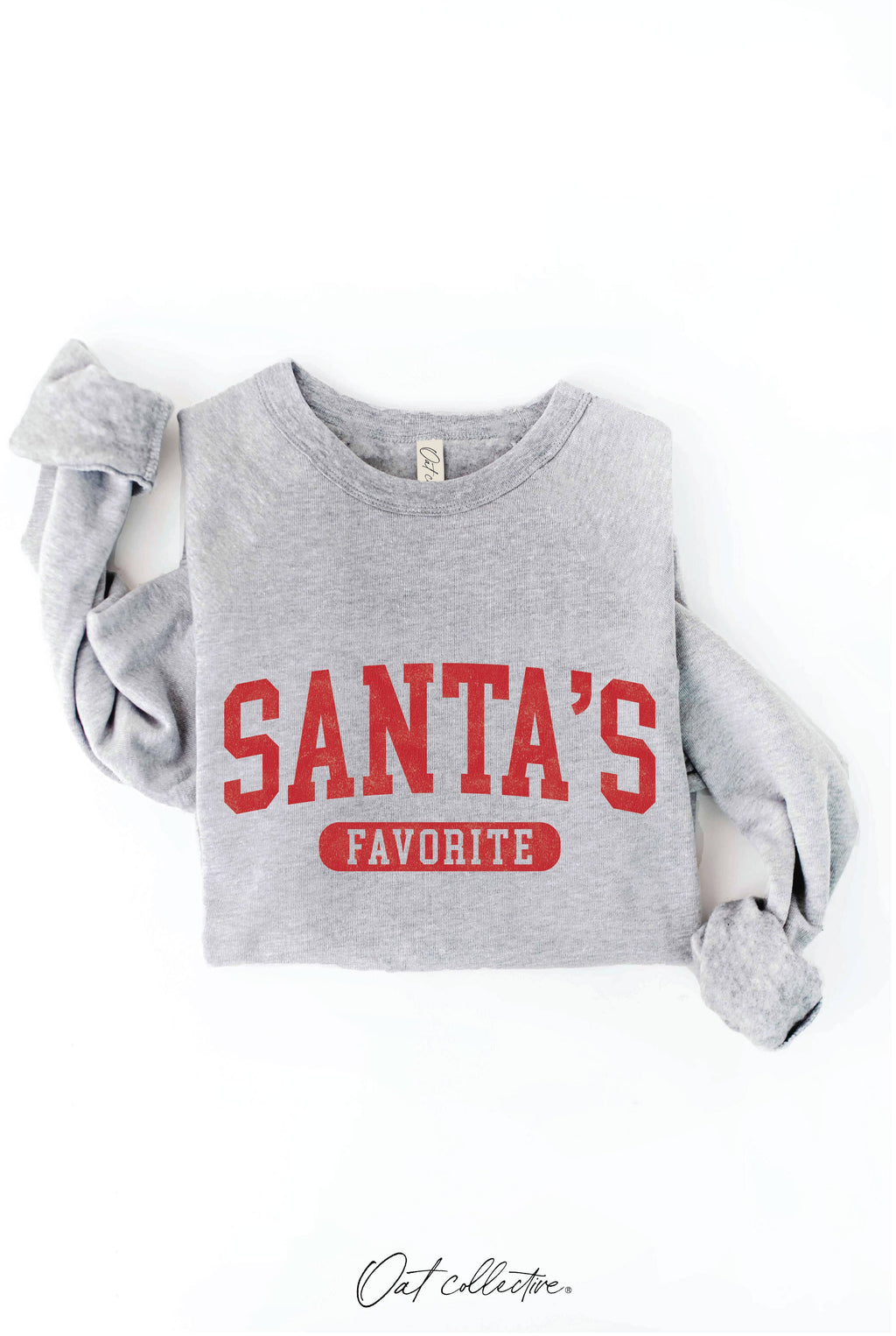 OAT COLLECTIVE - SANTA'S FAVORITE Graphic Sweatshirt: CRANBERRY HEATHER / L