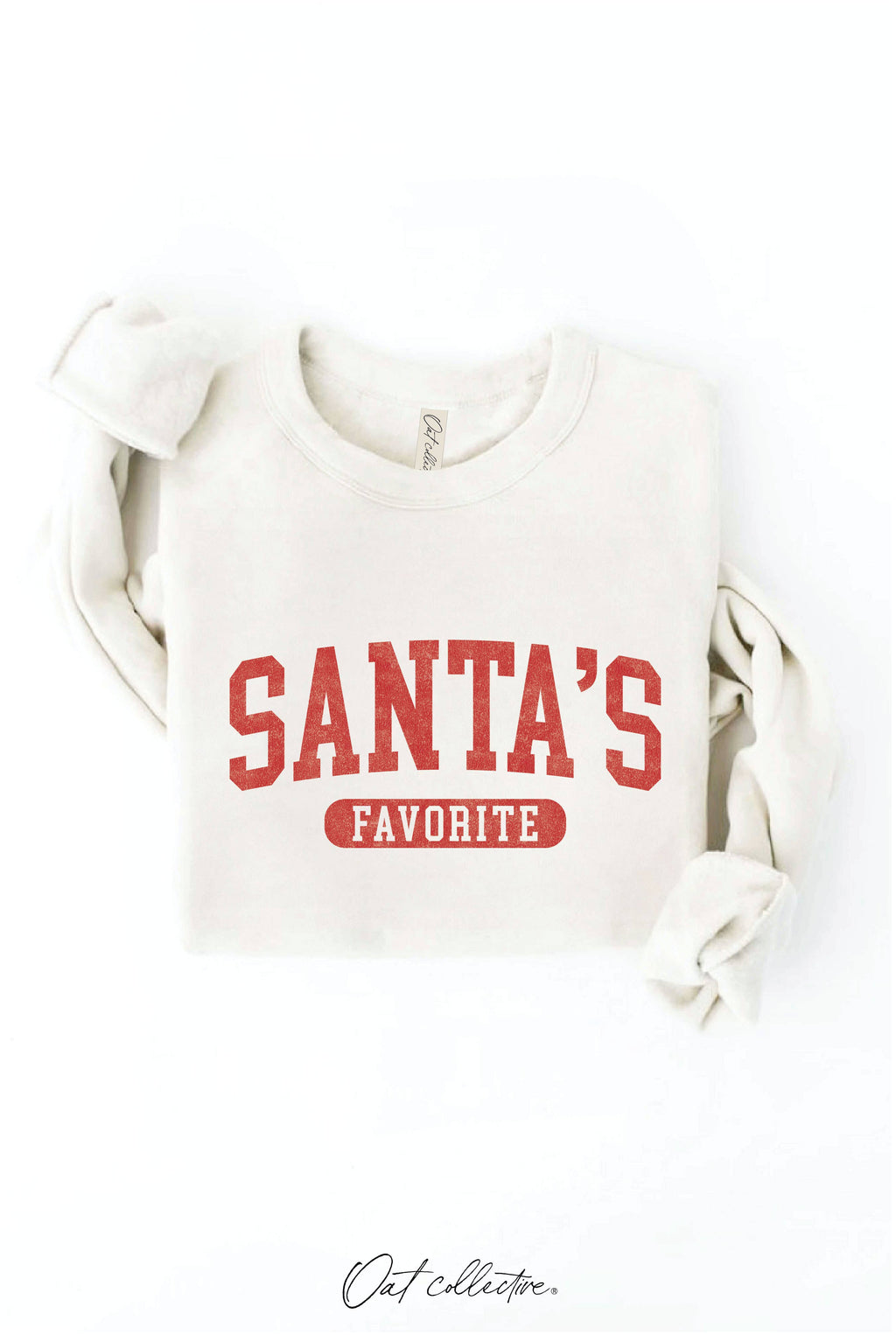 OAT COLLECTIVE - SANTA'S FAVORITE Graphic Sweatshirt: VINTAGE WHITE LONG SLEEVE / M