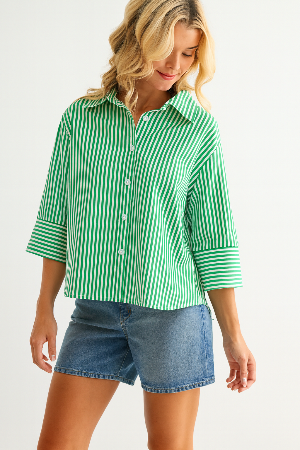Joh Apparel - Janice Top with Stripes (No Flowers): Emerald