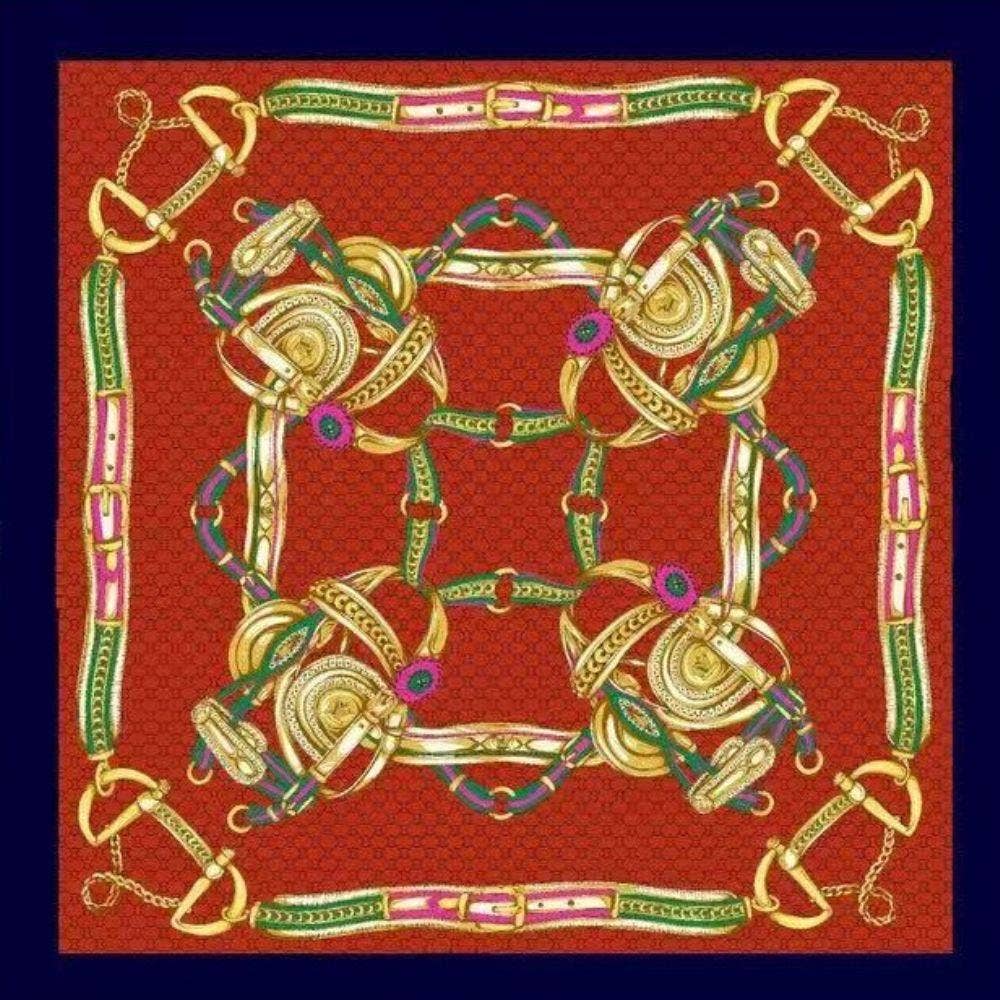 anbfashion - Chain Harness Print Silky Square Bandana Neck Scarf AS-805: RD