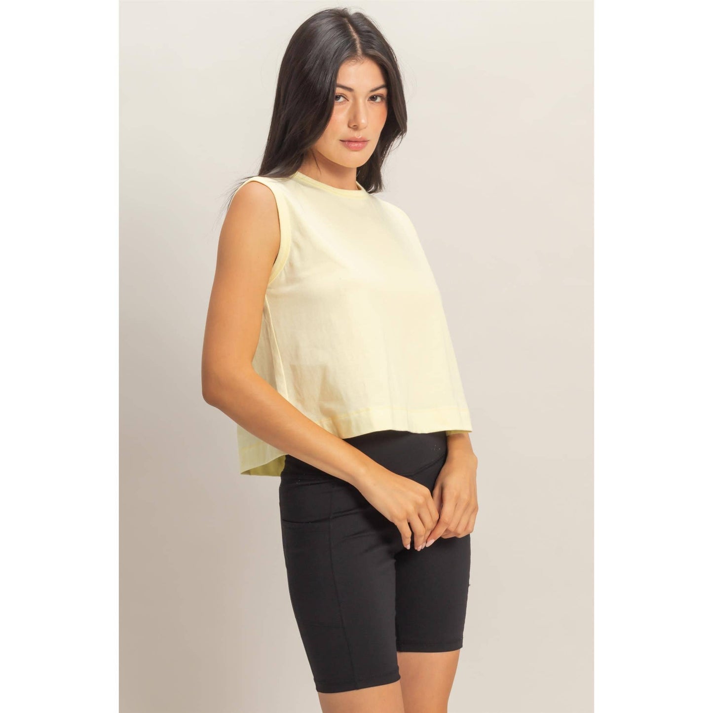 Double Zero - Sleeveless Crew Neck Top With Back Pleats: SOFT PINK