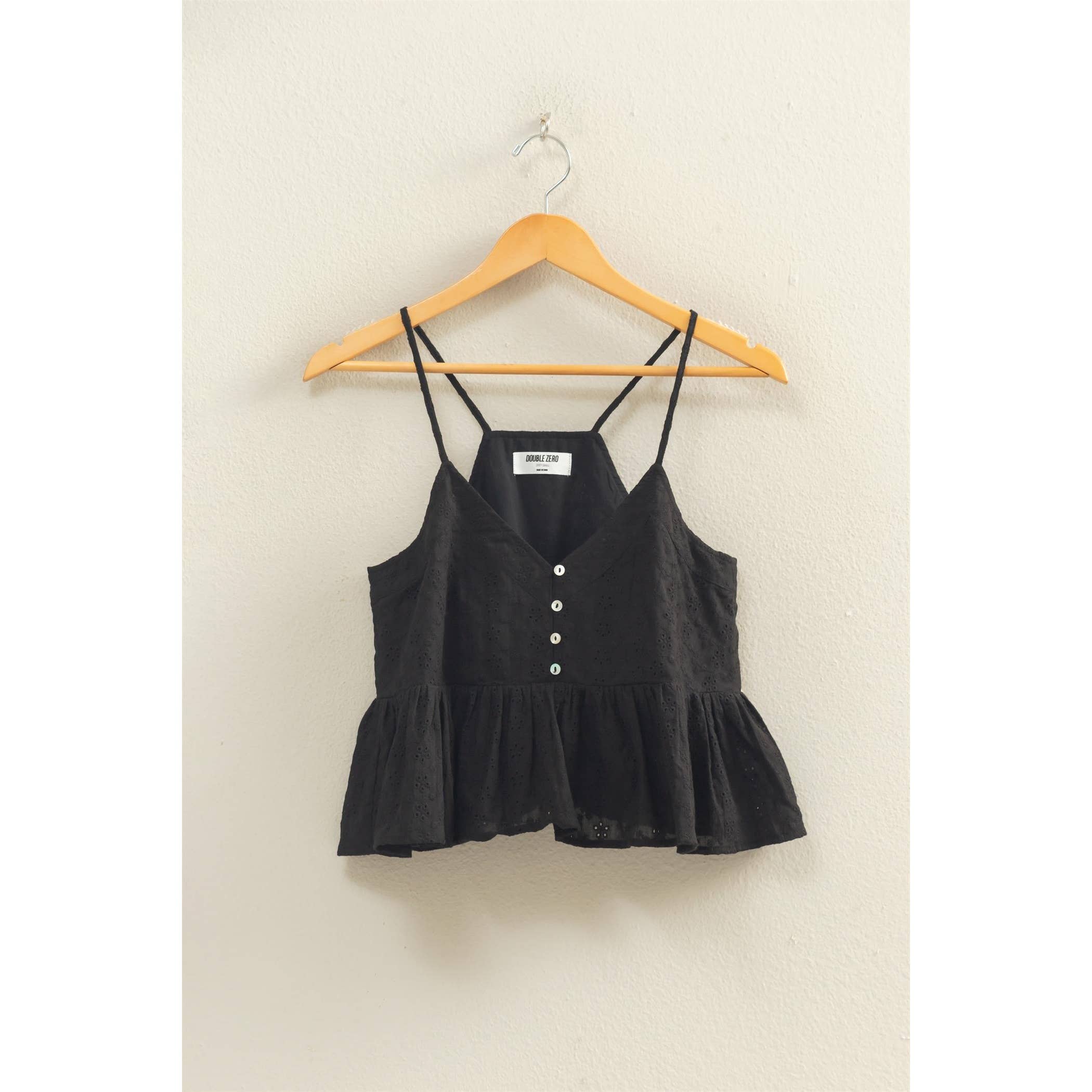 Double Zero - Eyelet Button Detail Peplum Top: RED