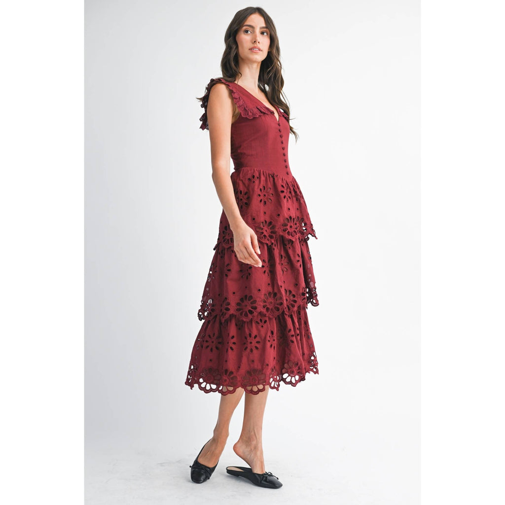 Camellia - COTTON LACE TIERED MIDI DRESS