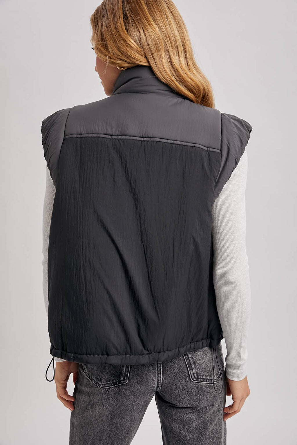 Bluivy - CONTRAST PUFFER ZIPPER DOWN VEST: LATTE COMBO / M