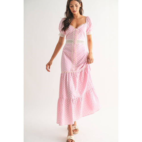 Camellia - PINK LACE-TRIMMED MAXI DRESS: LIGHT PINK/IVORY