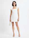 French Connection White Square Neck Flutter Sleeve Dress
