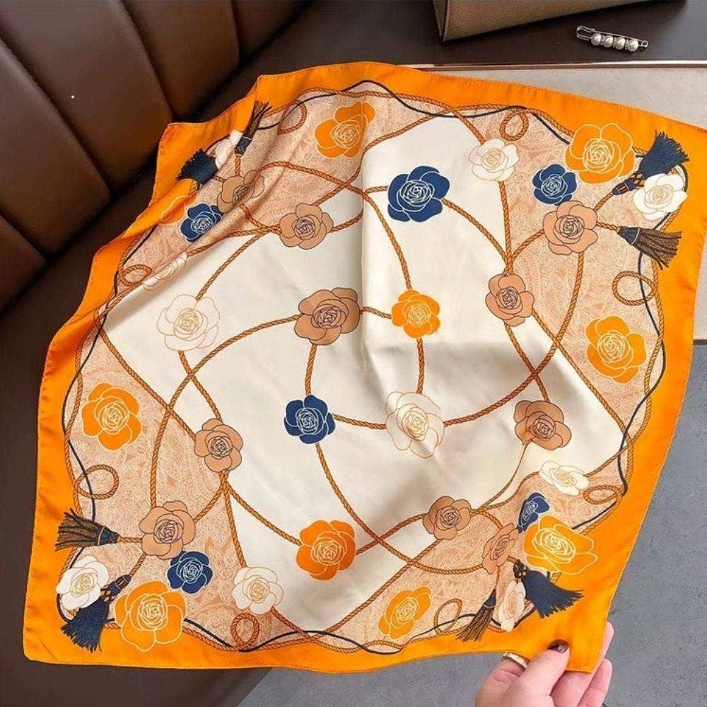 Flower Chain Print Silky Square Bandana Neck Scarf AS-817: OR