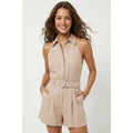 Naked Zebra - Belted Linen Halter Romper: Taupe