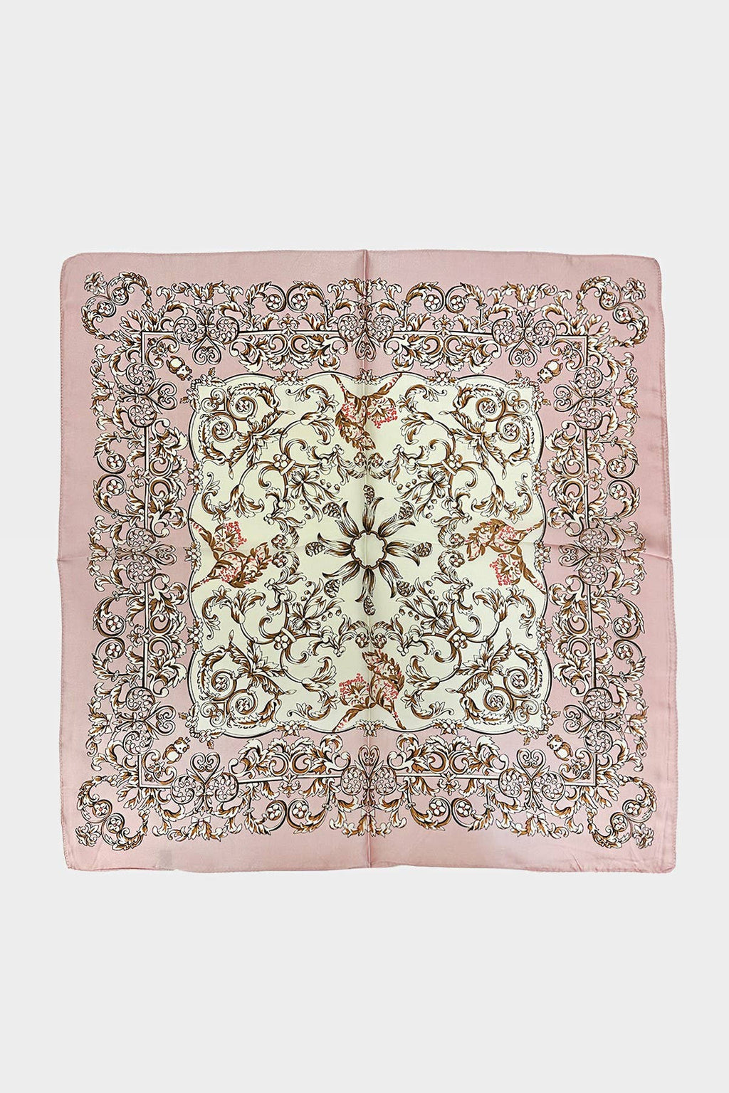 Intricate Baroque-inspired Motif Print Scarf: Pink