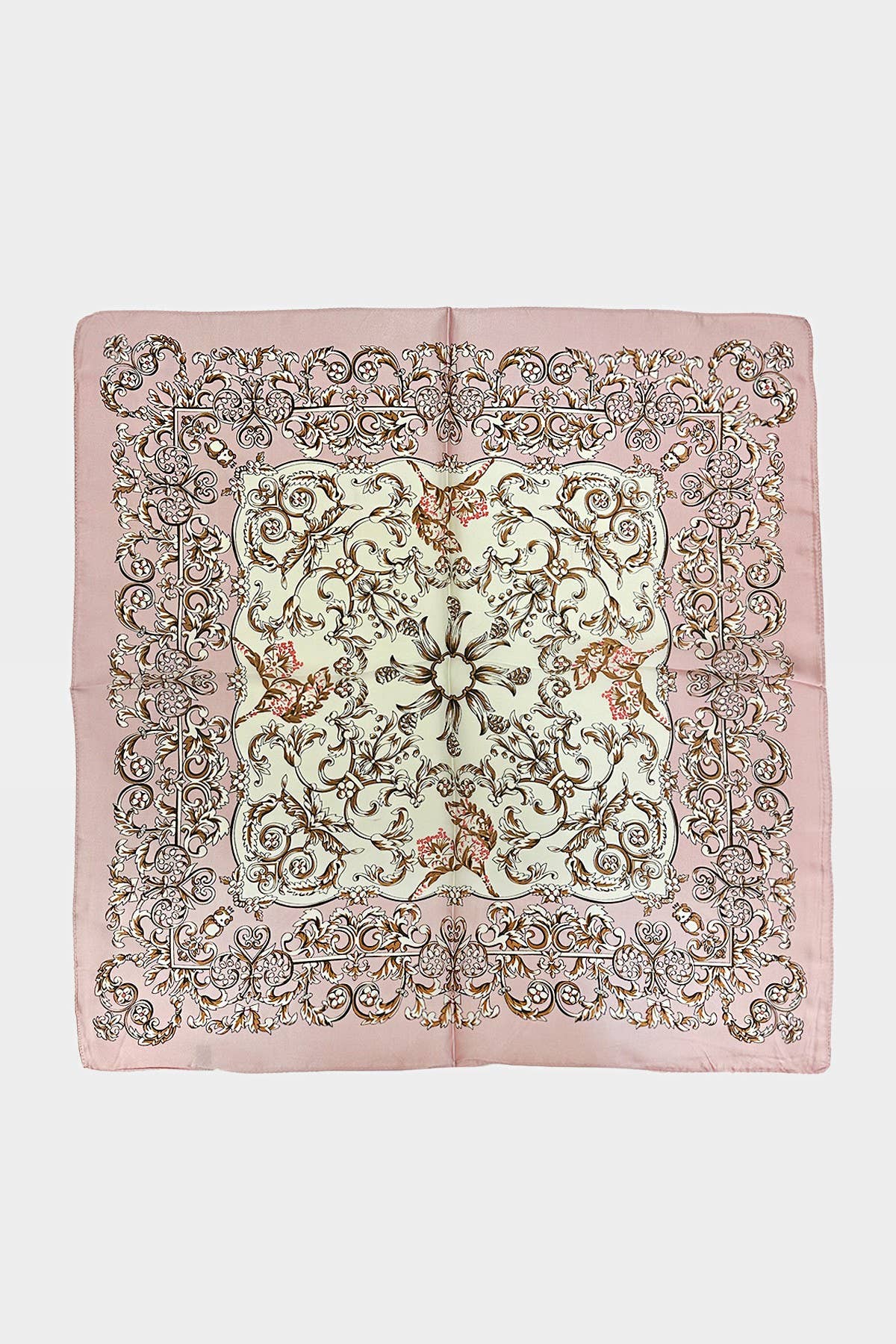 Intricate Baroque-inspired Motif Print Scarf: Pink