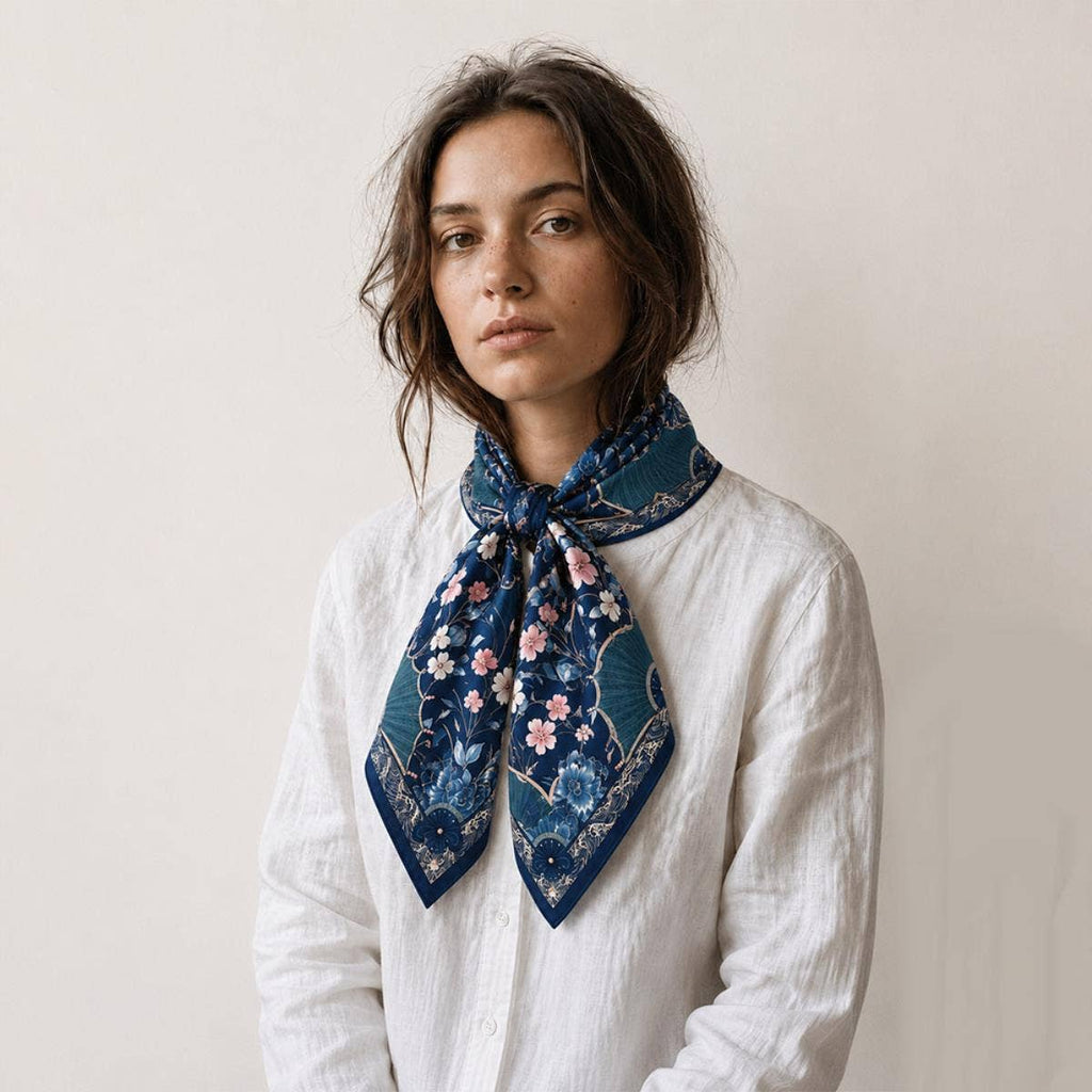 anbfashion - Mahjong Print Square Scarf WLQS-593: NVY