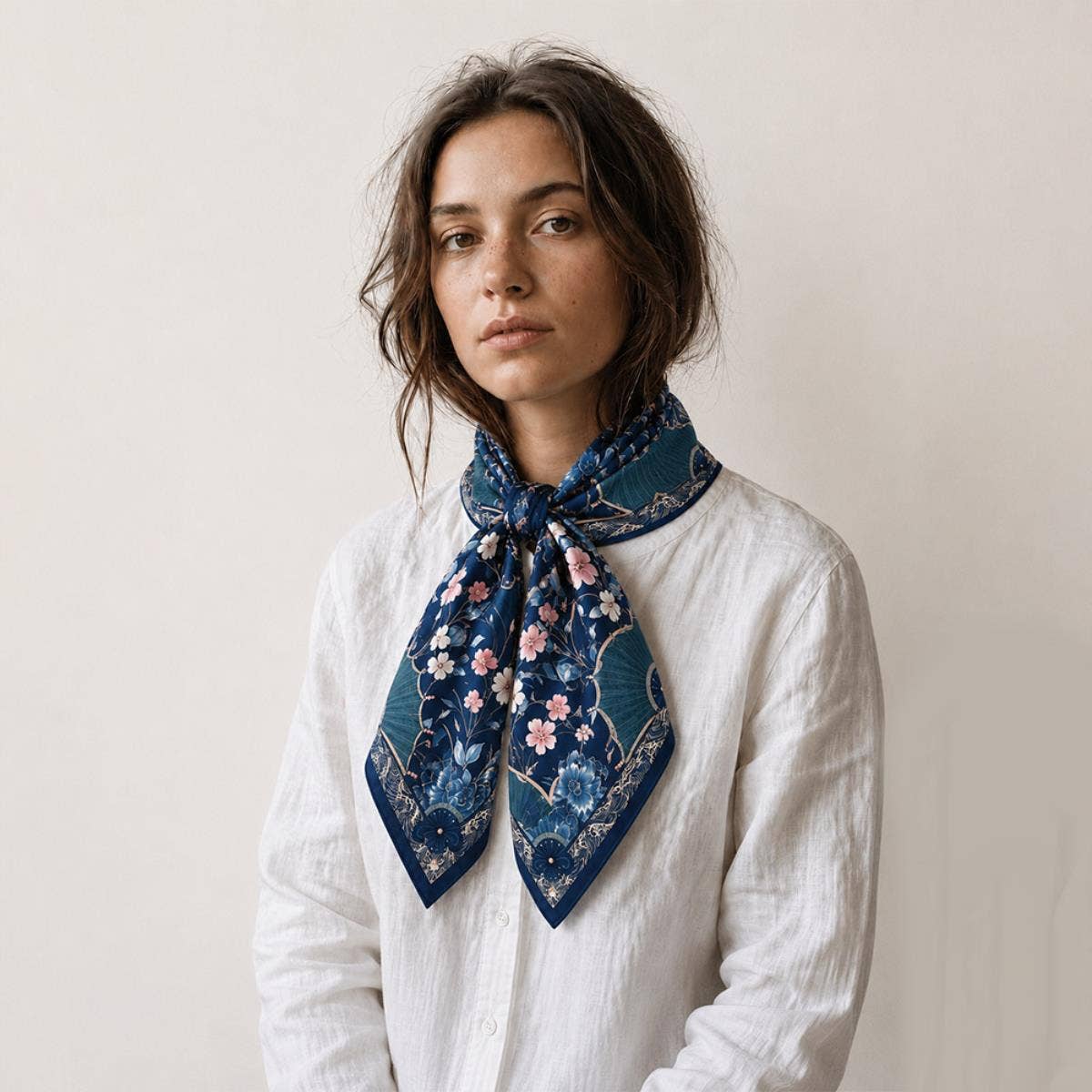 anbfashion - Mahjong Print Square Scarf WLQS-593: NVY