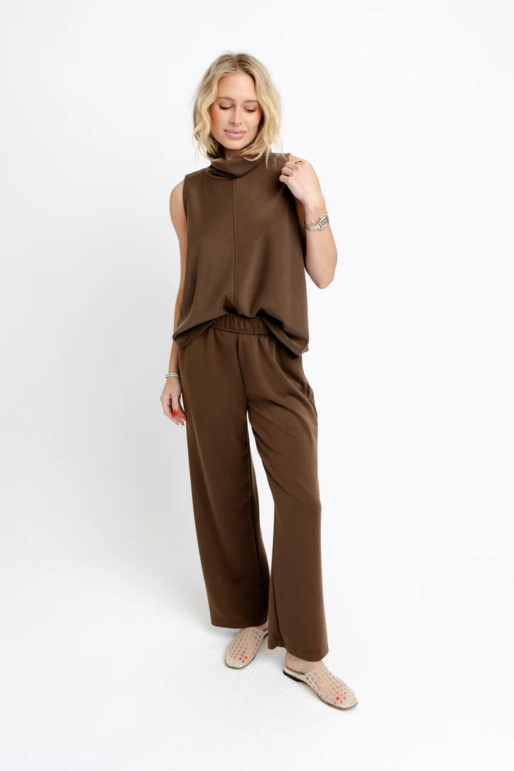 Karlie Scuba Mock Sleeve and Pant Set in Chocolate