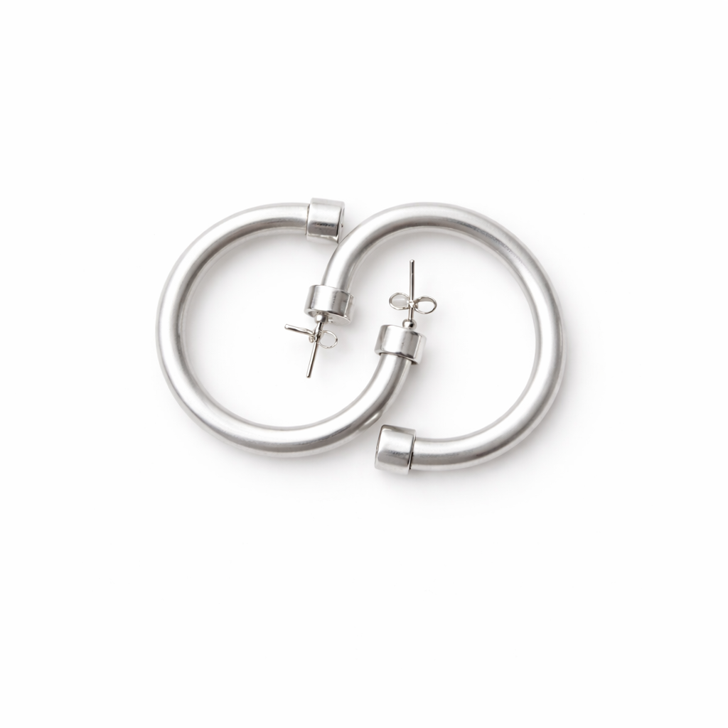 Hoo Hoops - Brushed Silver Hoop Earrings : Large