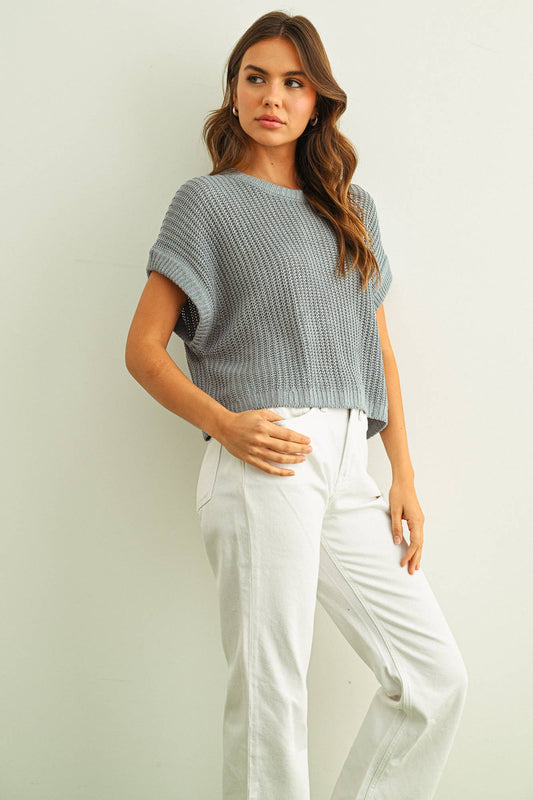MIOU MUSE - T3332   DOLMAN SLEEVE KNITTED TOP: OFF WHITE