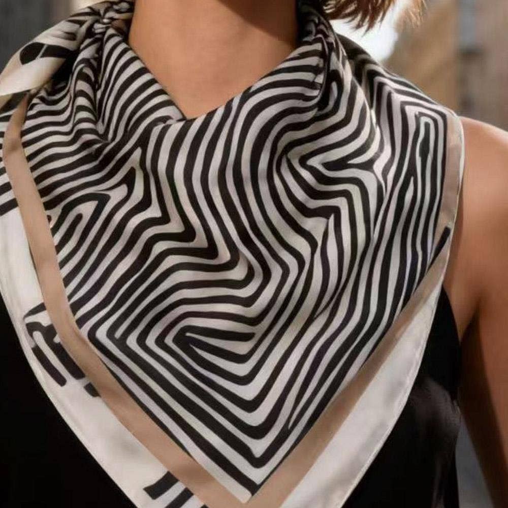 Striped Silk Like Silky Bandana Square Neck Scarf LVSC-269: BG
