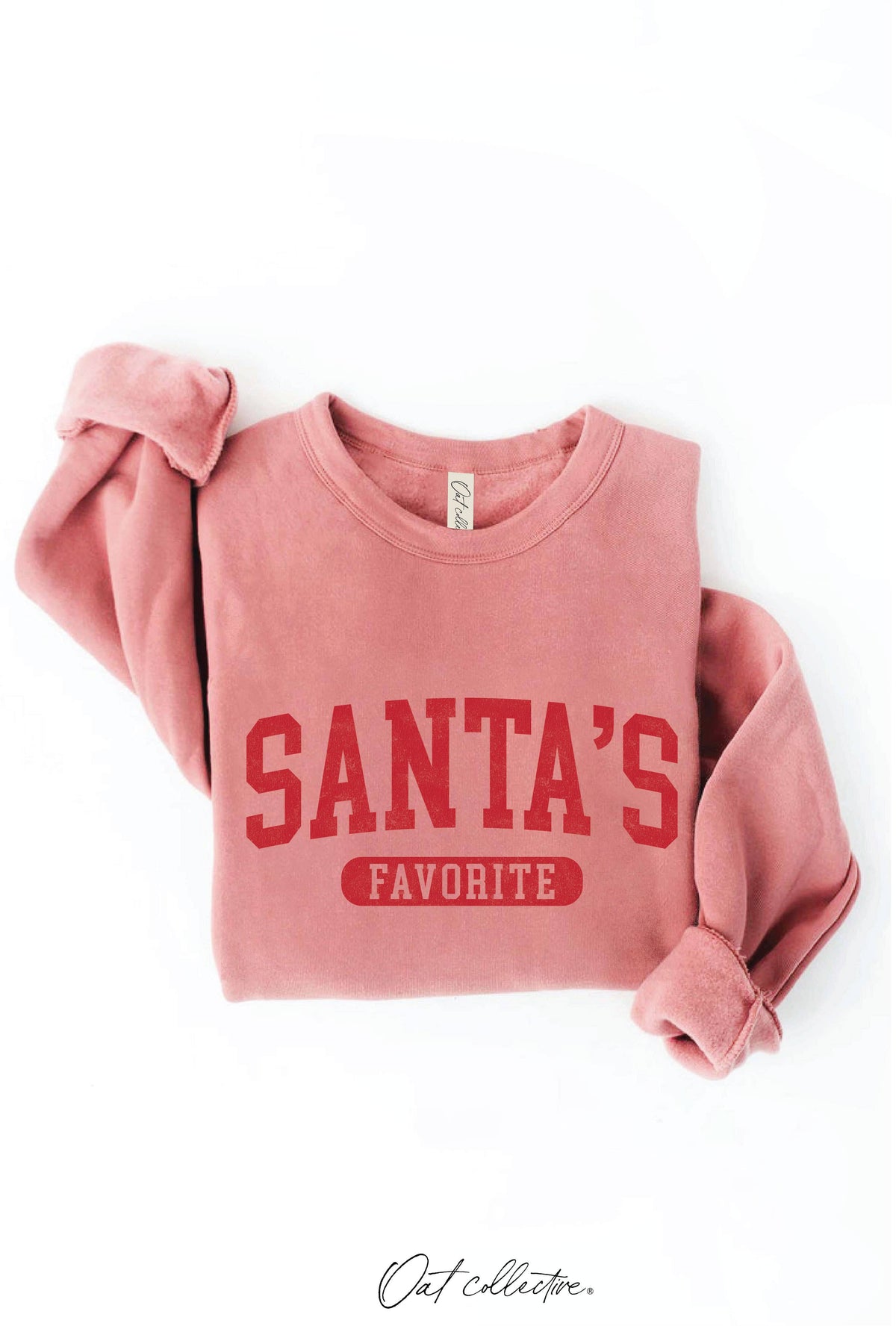 OAT COLLECTIVE - SANTA'S FAVORITE Graphic Sweatshirt: VINTAGE WHITE LONG SLEEVE / XL