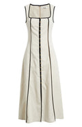 Zoe and Claire Dress Natural with Black Trim Button Down