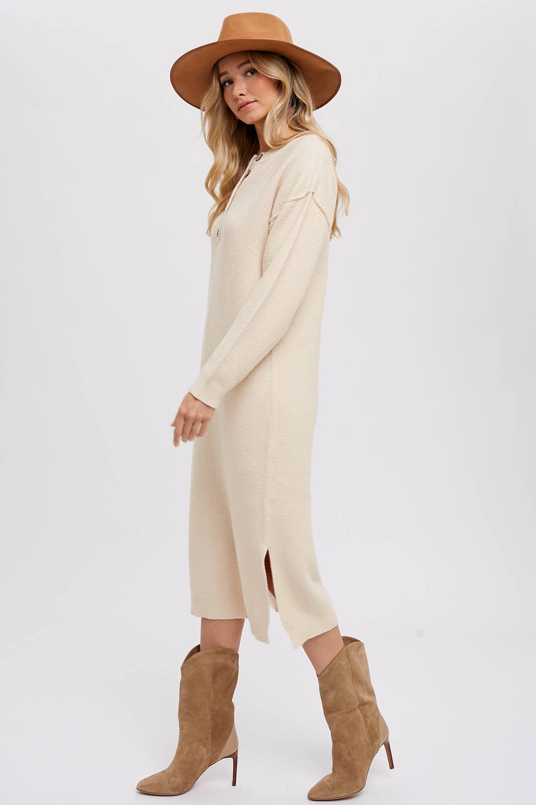 Bluivy - BUTTON FRONT MIDI SWEATER DRESS: FOREST / M