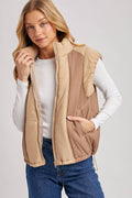 Bluivy - CONTRAST PUFFER ZIPPER DOWN VEST: LATTE COMBO / M
