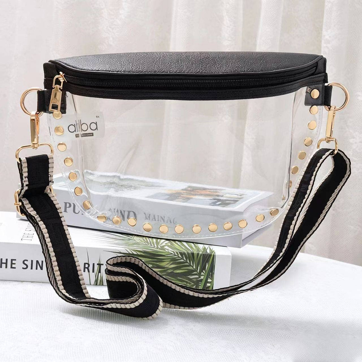 Lorna Clear Gameday Studded Crossbody Bag: Black