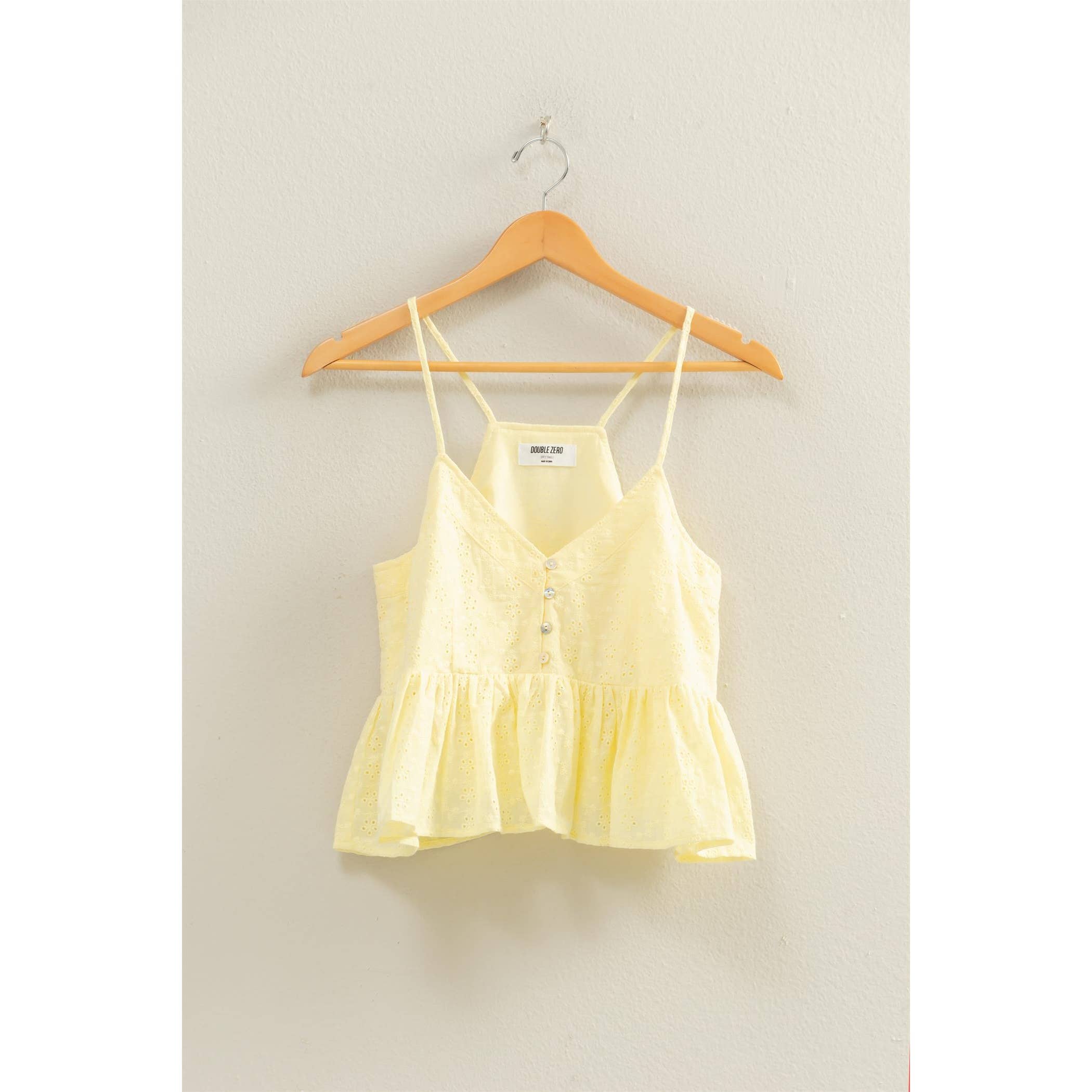 Double Zero - Eyelet Button Detail Peplum Top: RED