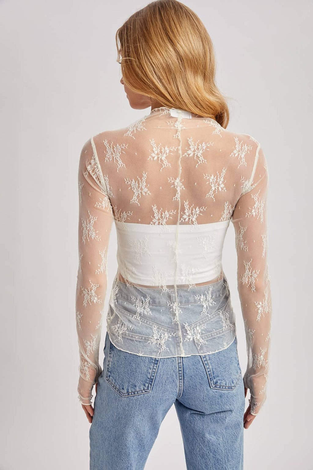 Bluivy - FLORAL EMBROIDERY LACE MESH LAYERING TOP: BLACK