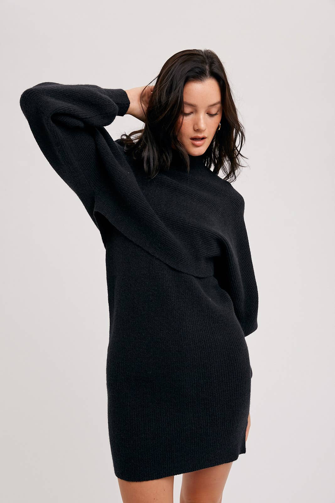Bluivy - CROP TOP AND SLEEVELESS SWEATER DRESS SET: TOAST / M