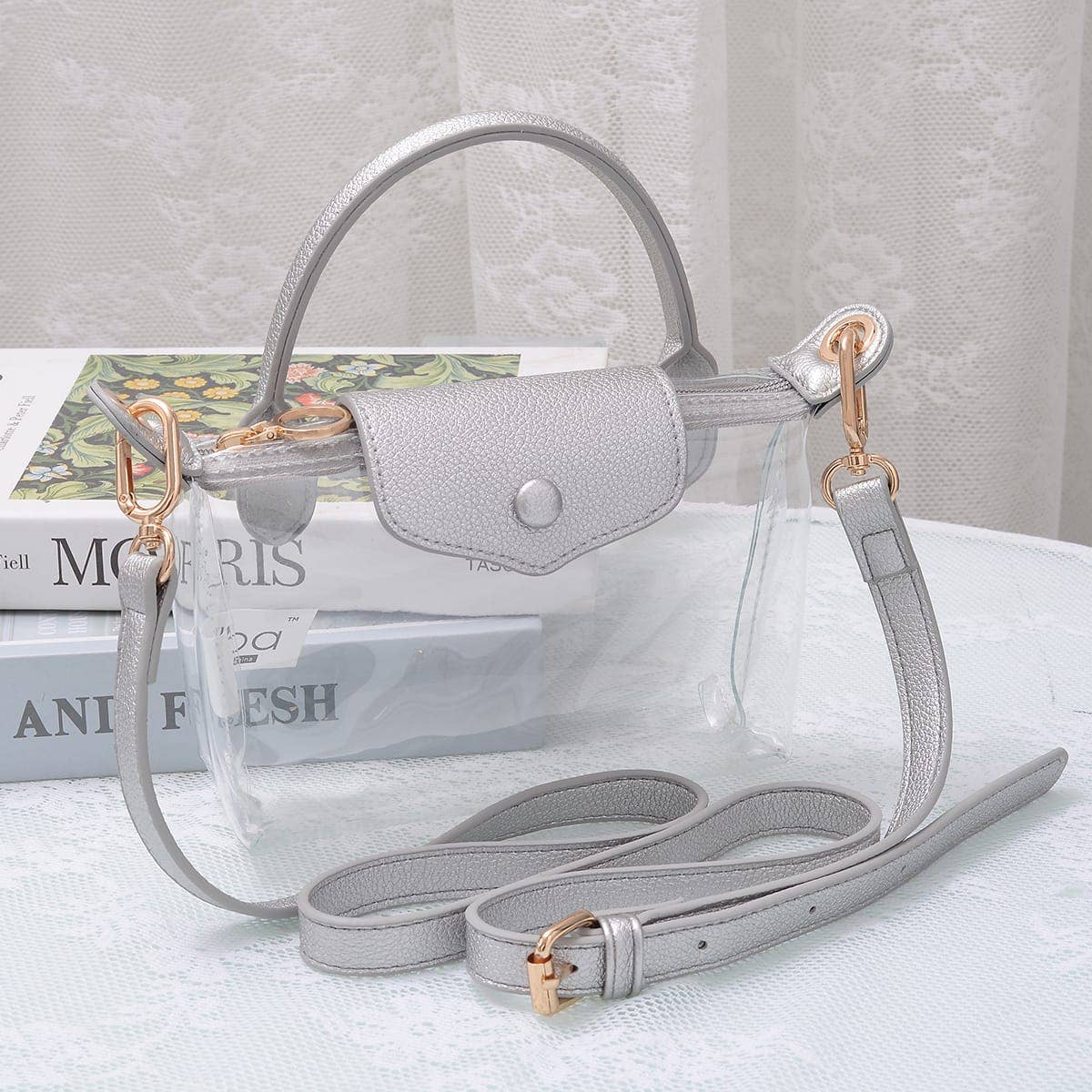 Gladys Clear Gameday Mini Crossbody Bag: Silver