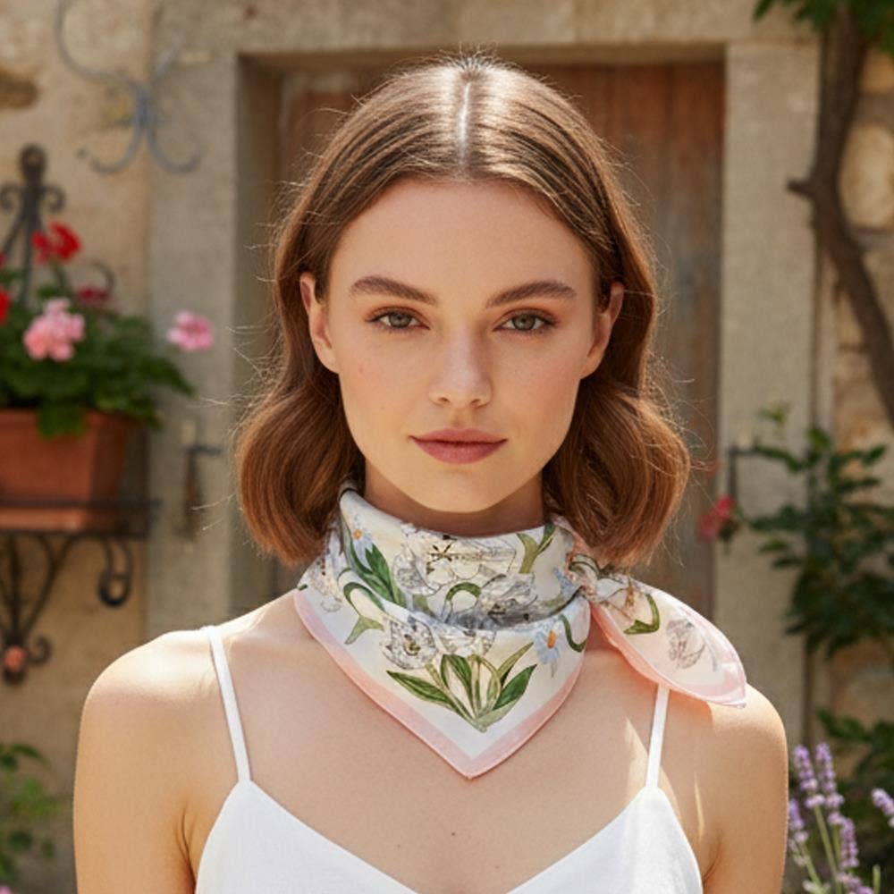 anbfashion - Spring Tulip Floral Silky Bandana Square Neck Scarf 4: YE