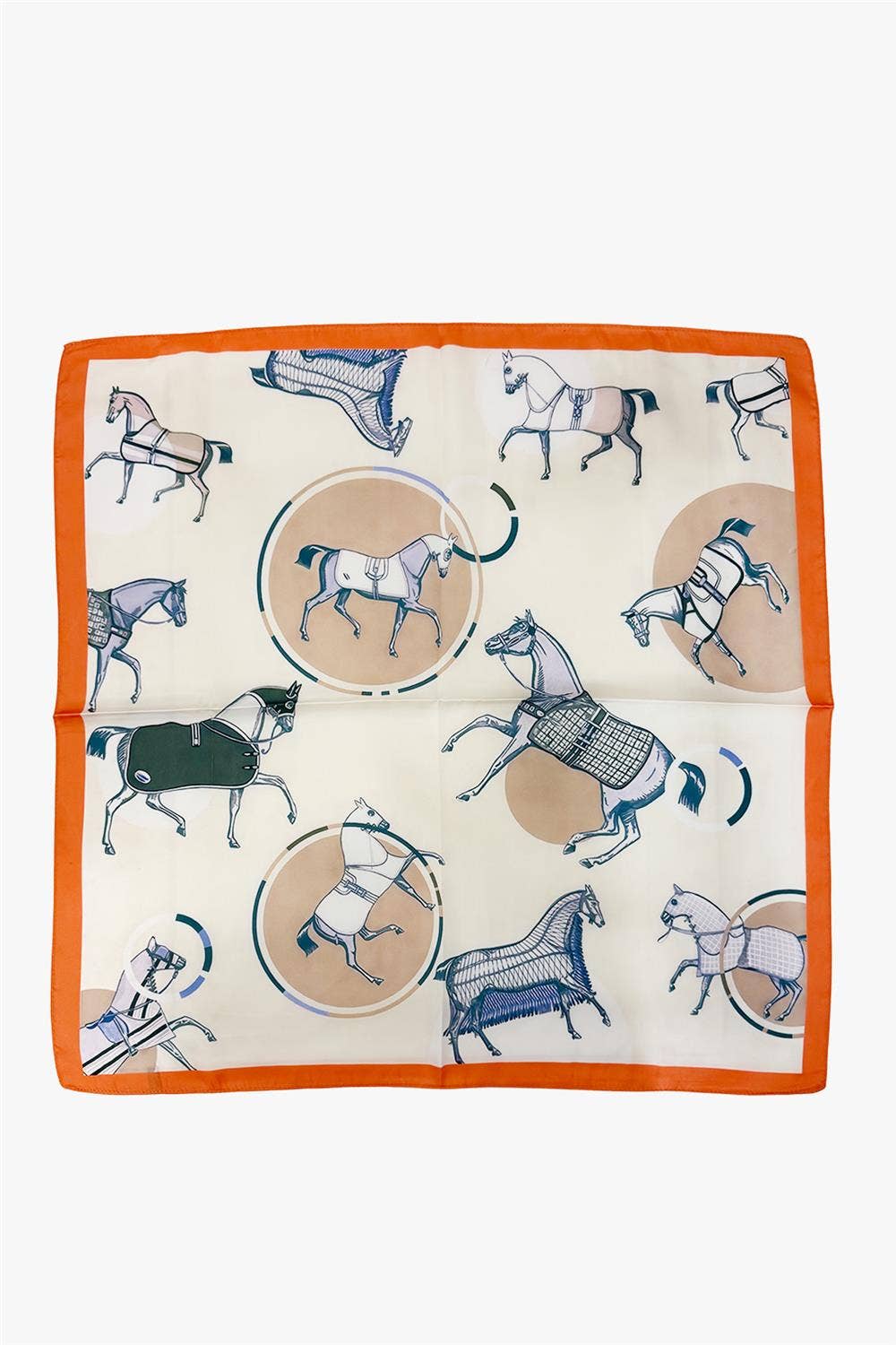 EQUESTRIAN HORSE PRINTED SQUARE SCARF ICS1081: ORANGE