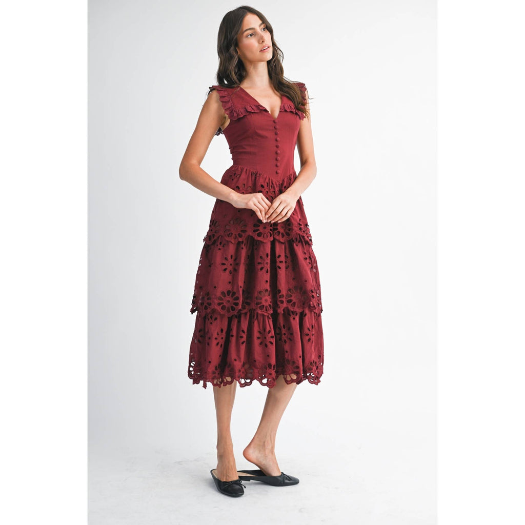 Camellia - COTTON LACE TIERED MIDI DRESS