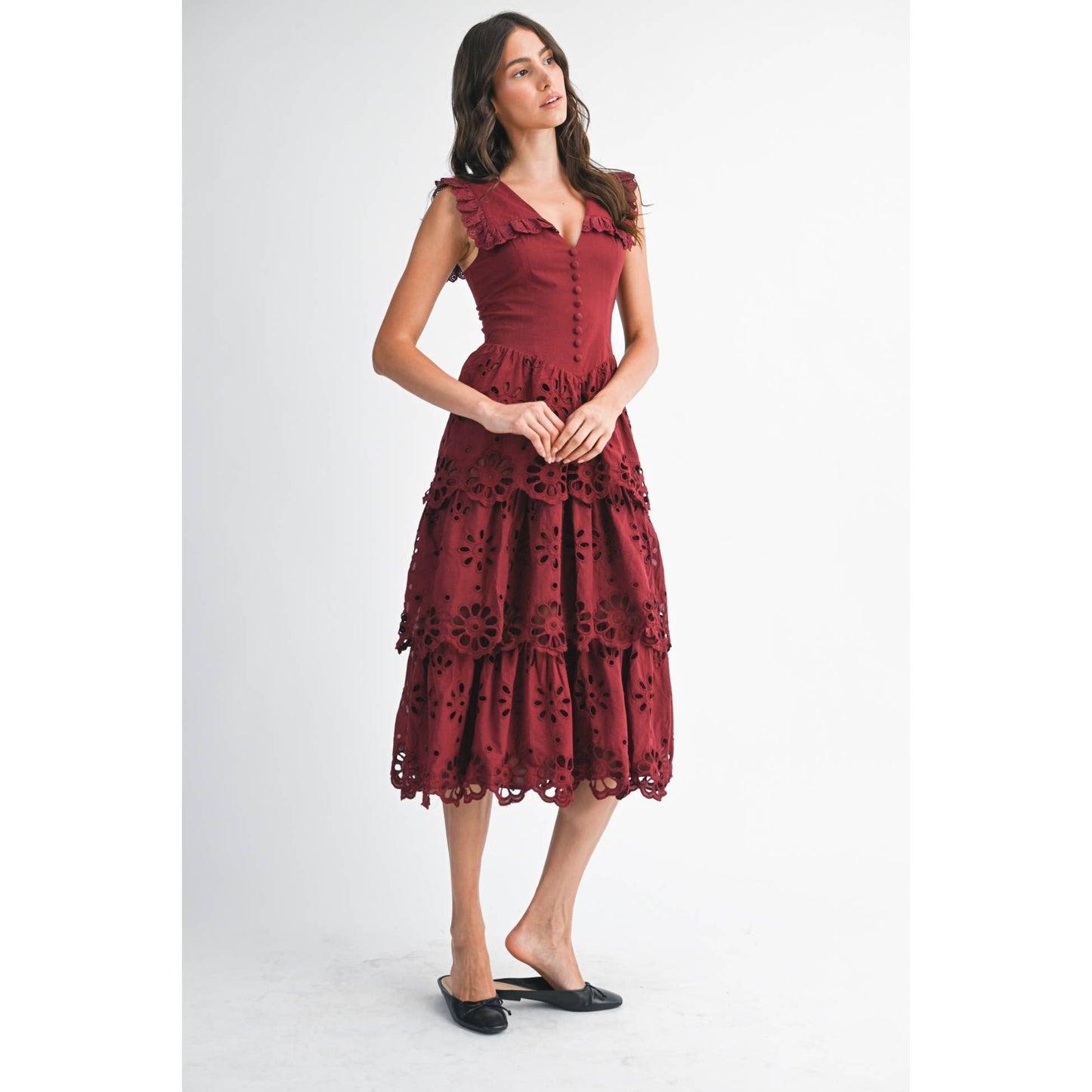 Camellia - COTTON LACE TIERED MIDI DRESS