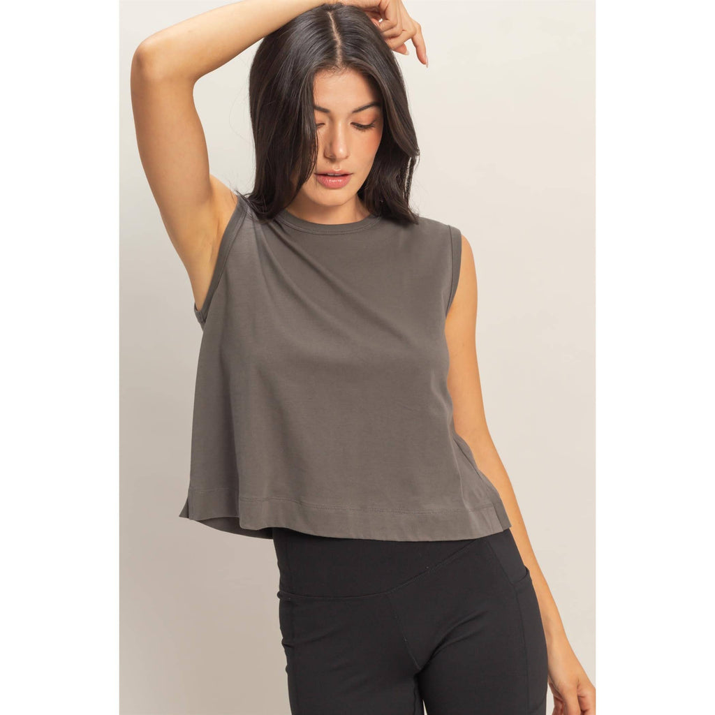 Double Zero - Sleeveless Crew Neck Top With Back Pleats: SOFT PINK