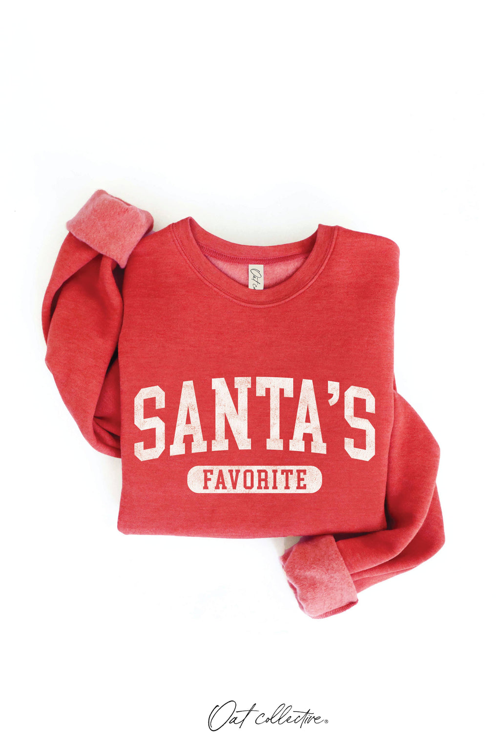 OAT COLLECTIVE - SANTA'S FAVORITE Graphic Sweatshirt: CRANBERRY HEATHER / M