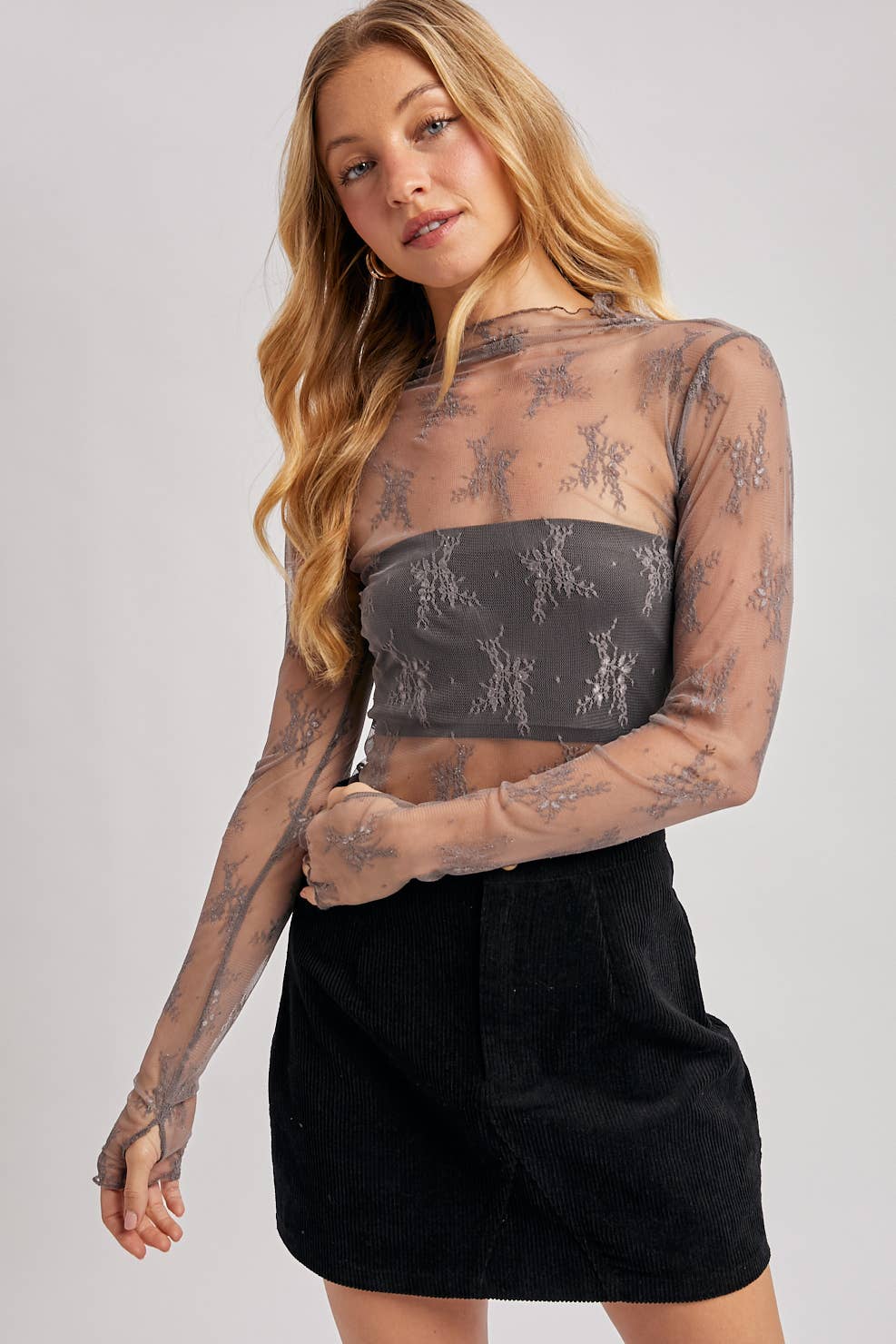 Bluivy - FLORAL EMBROIDERY LACE MESH LAYERING TOP: IVORY