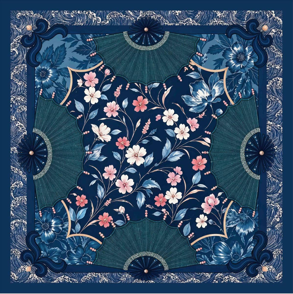 anbfashion - Mahjong Print Square Scarf WLQS-593: NVY