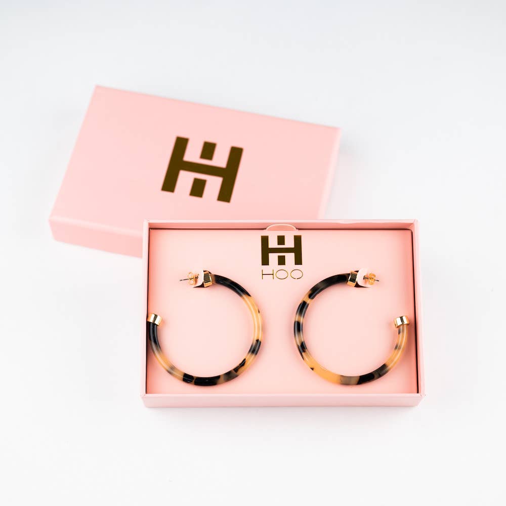 Hoo Hoops - Lightweight Large Hoop Earrings - Tortoise Shell