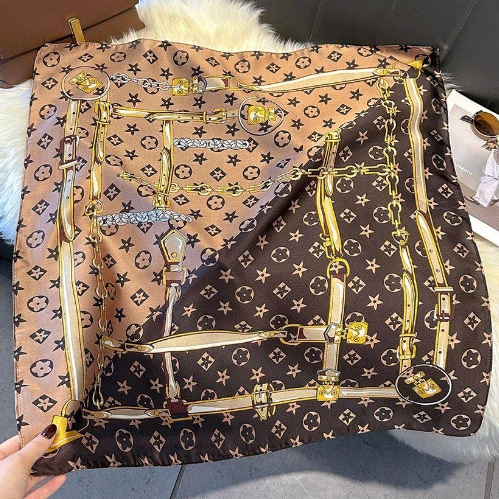 Monogram Chain Print Silky Square Bandana Neck Scarf AS-799: TP
